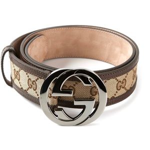 Gucci Brown Leather/Canvas Monogram Belt